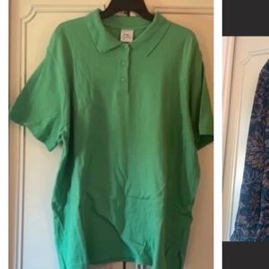 Green sheet sleeve polo with collar